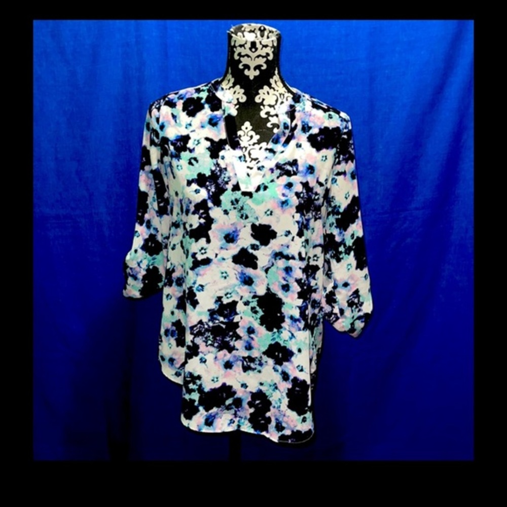 Decree Womens Small Floral Multicolor 3/4 Sleeve Blouse Top